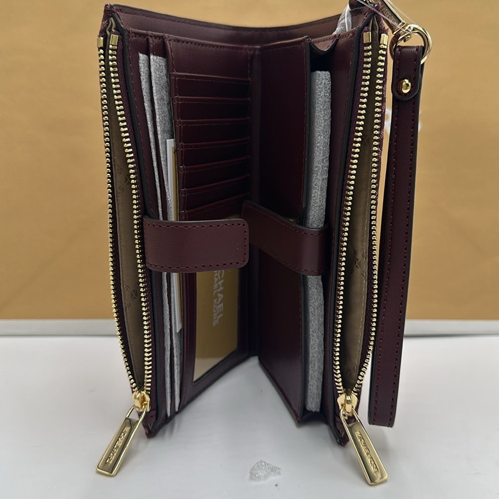 Michael Kors Jet Set Travel Lg Double-Zip Wristlet-Wallet-PhoneHolder Oxblood - Picture 10 of 16